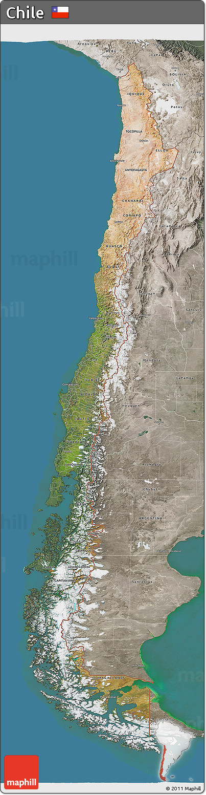 Satellite 3D Map of Chile, semi-desaturated, land only