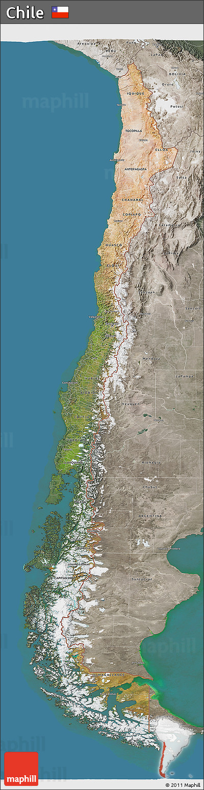 Satellite 3D Map of Chile, semi-desaturated, land only