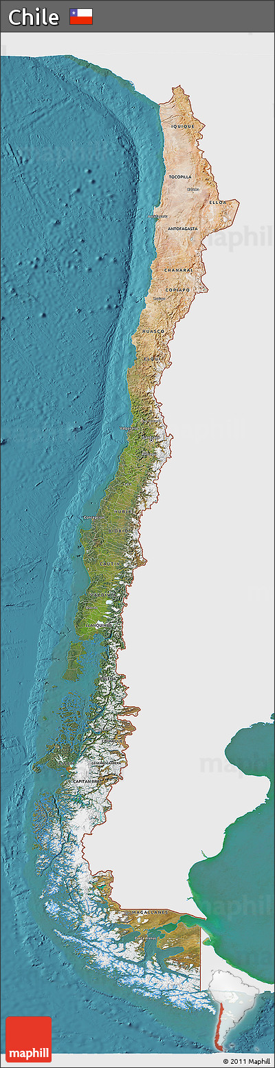Satellite 3D Map of Chile, single color outside