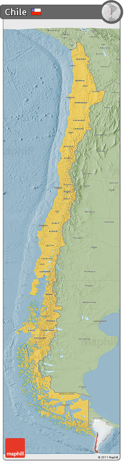 Savanna Style 3D Map of Chile