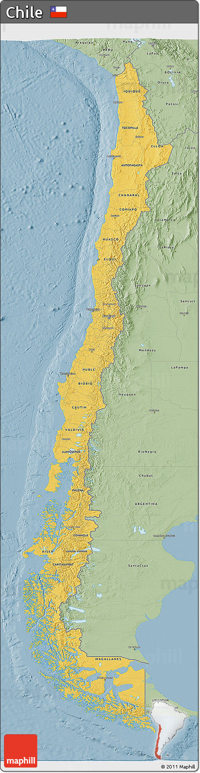 Savanna Style 3D Map of Chile
