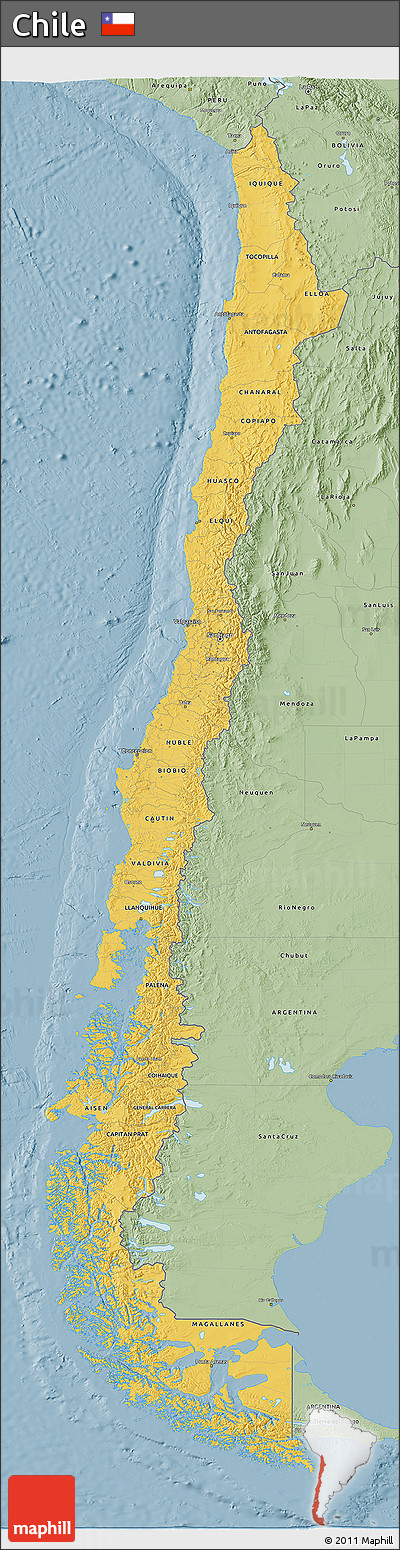 Savanna Style 3D Map of Chile