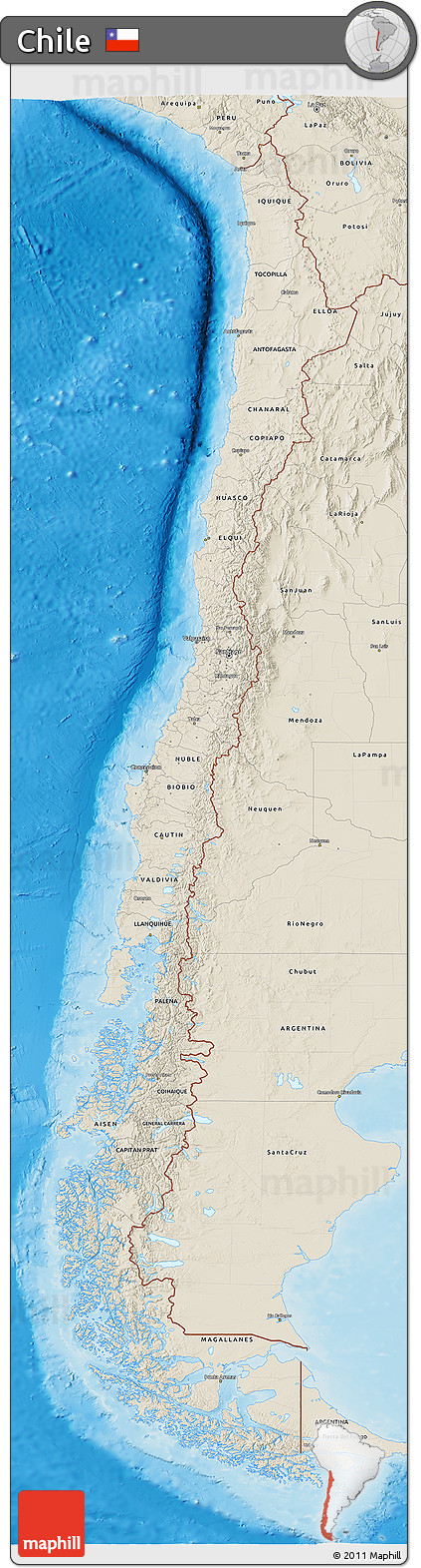 Shaded Relief 3D Map of Chile