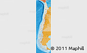 Shaded Relief 3D Map of Chile, political shades outside, shaded relief sea