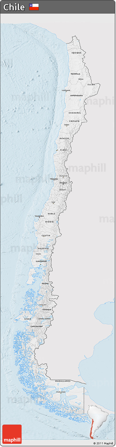 Silver Style 3D Map of Chile, single color outside