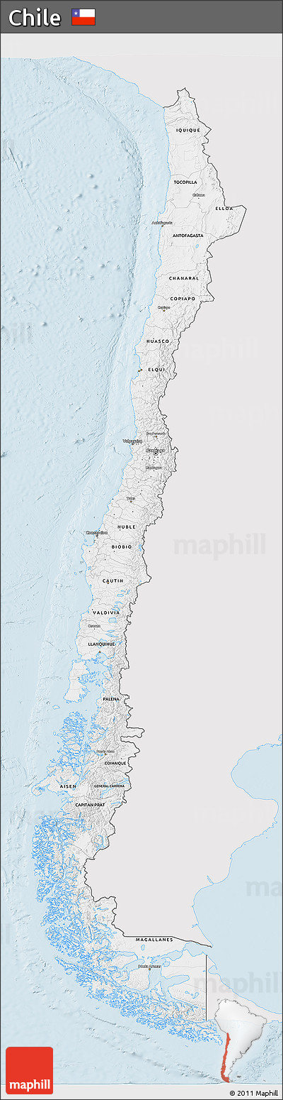 Silver Style 3D Map of Chile, single color outside