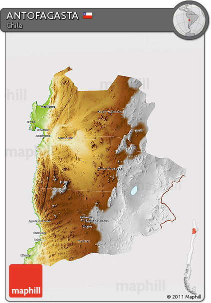 Physical 3D Map of ANTOFAGASTA, cropped outside