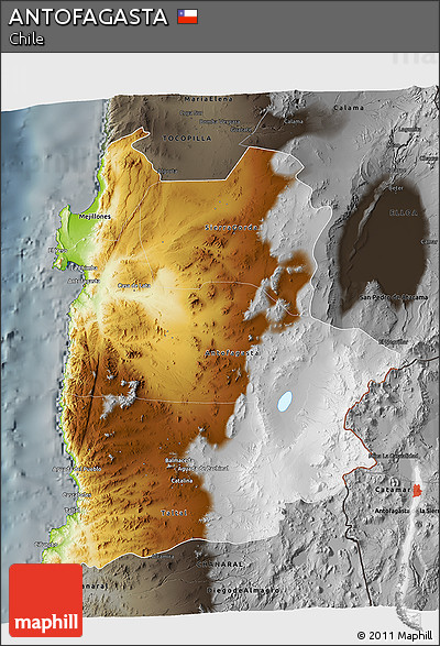 Physical 3D Map of ANTOFAGASTA, darken, semi-desaturated