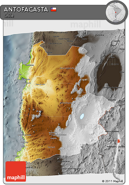 Physical 3D Map of ANTOFAGASTA, darken, semi-desaturated
