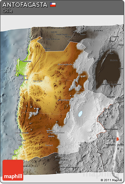 Physical 3D Map of ANTOFAGASTA, darken, semi-desaturated