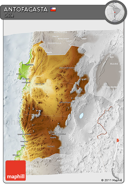 Physical 3D Map of ANTOFAGASTA, lighten, semi-desaturated