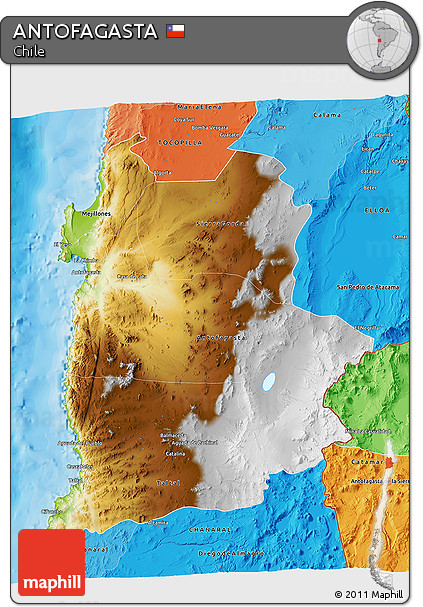 Physical 3D Map of ANTOFAGASTA, political shades outside