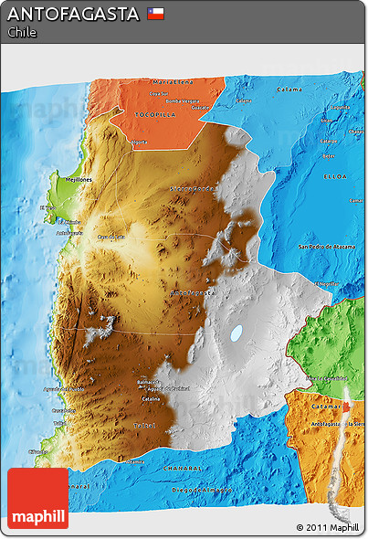 Physical 3D Map of ANTOFAGASTA, political shades outside