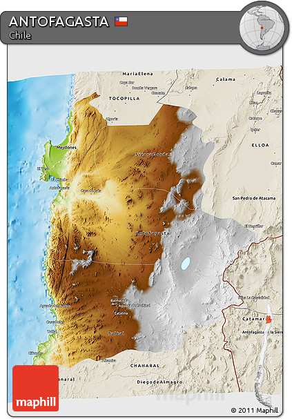 Physical 3D Map of ANTOFAGASTA, shaded relief outside