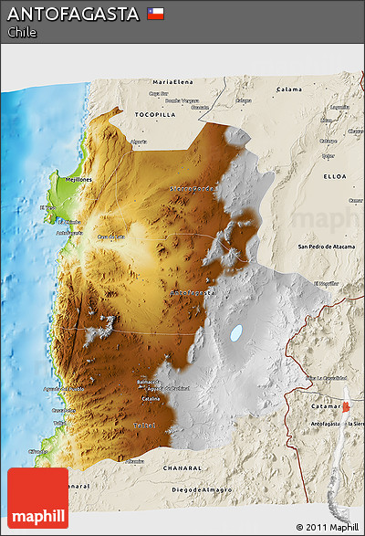 Physical 3D Map of ANTOFAGASTA, shaded relief outside