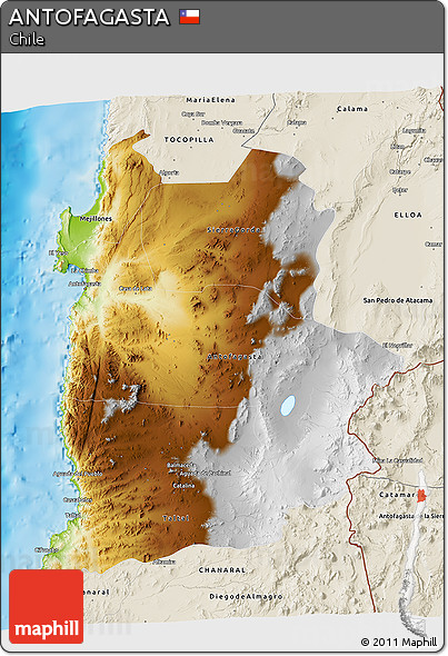 Physical 3D Map of ANTOFAGASTA, shaded relief outside