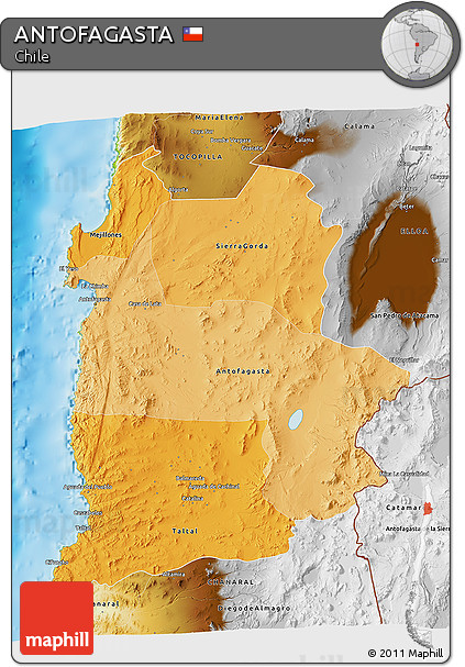 Political Shades 3D Map of ANTOFAGASTA, physical outside