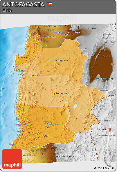 Political Shades 3D Map of ANTOFAGASTA, physical outside