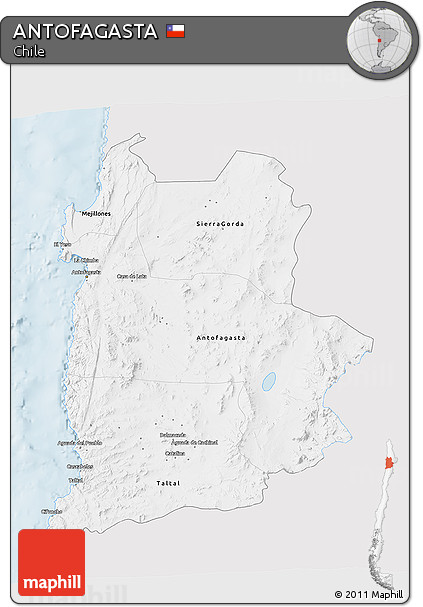 Silver Style 3D Map of ANTOFAGASTA, single color outside