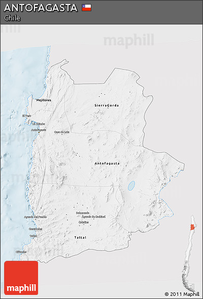 Silver Style 3D Map of ANTOFAGASTA, single color outside