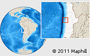 Shaded Relief Location Map of Antofagasta (Is.), highlighted country