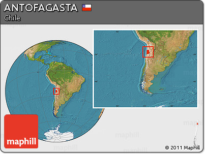 Satellite Location Map of ANTOFAGASTA, within the entire country