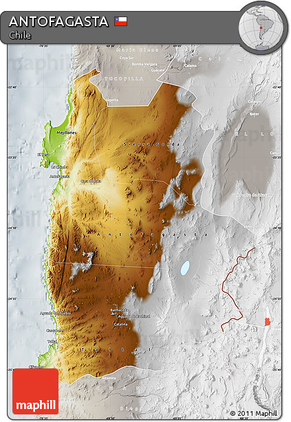 Physical Map of ANTOFAGASTA, lighten, semi-desaturated