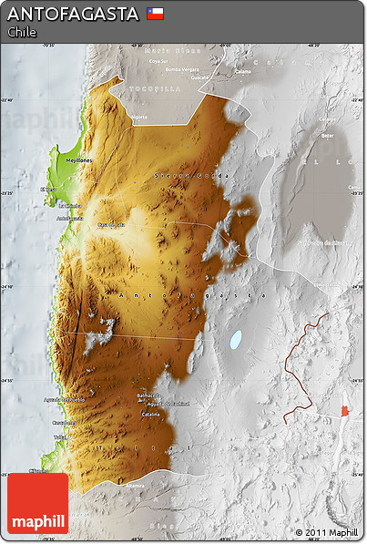 Physical Map of ANTOFAGASTA, lighten, semi-desaturated