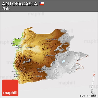 Physical Panoramic Map of ANTOFAGASTA, cropped outside