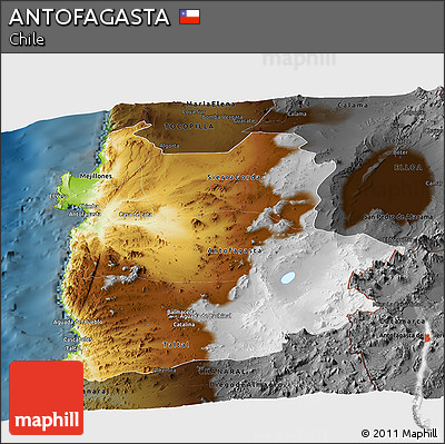 Physical Panoramic Map of ANTOFAGASTA, darken
