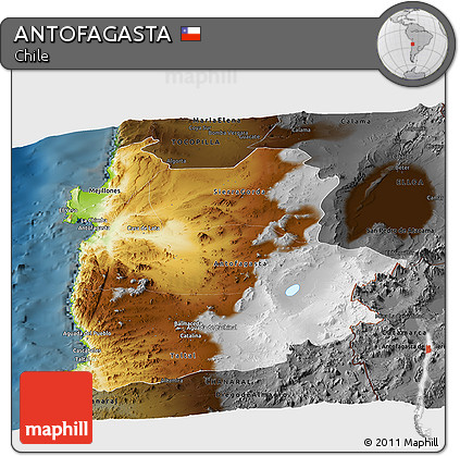 Physical Panoramic Map of ANTOFAGASTA, darken