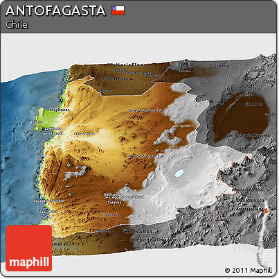 Physical Panoramic Map of ANTOFAGASTA, darken