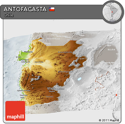 Physical Panoramic Map of ANTOFAGASTA, lighten, semi-desaturated