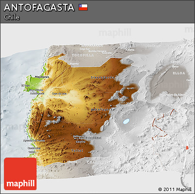 Physical Panoramic Map of ANTOFAGASTA, lighten, semi-desaturated