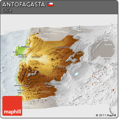 Physical Panoramic Map of ANTOFAGASTA, lighten, semi-desaturated