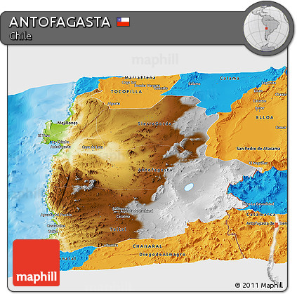 Physical Panoramic Map of ANTOFAGASTA, political outside