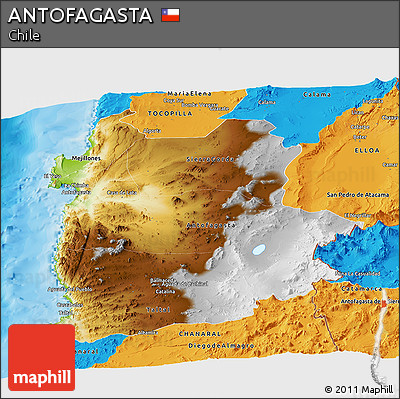 Physical Panoramic Map of ANTOFAGASTA, political outside