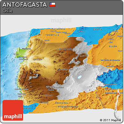 Physical Panoramic Map of ANTOFAGASTA, political outside