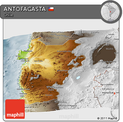 Physical Panoramic Map of ANTOFAGASTA, semi-desaturated