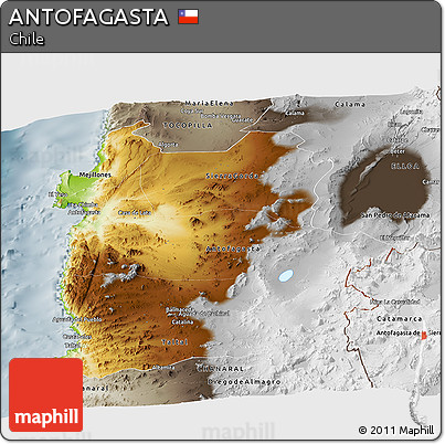 Physical Panoramic Map of ANTOFAGASTA, semi-desaturated