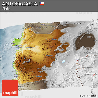 Physical Panoramic Map of ANTOFAGASTA, semi-desaturated