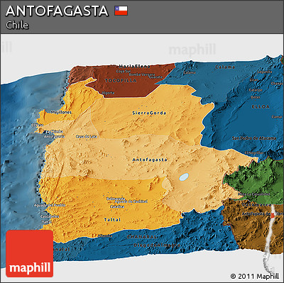 Political Shades Panoramic Map of ANTOFAGASTA, darken