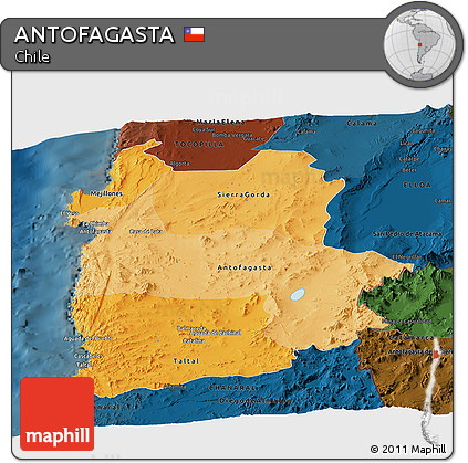 Political Shades Panoramic Map of ANTOFAGASTA, darken