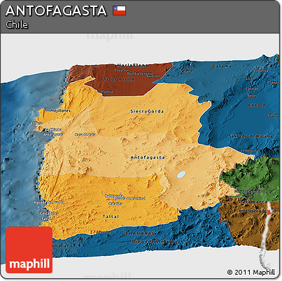 Political Shades Panoramic Map of ANTOFAGASTA, darken