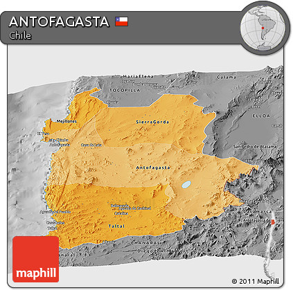 Political Shades Panoramic Map of ANTOFAGASTA, desaturated