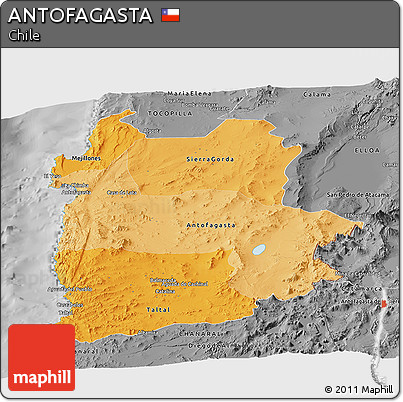 Political Shades Panoramic Map of ANTOFAGASTA, desaturated