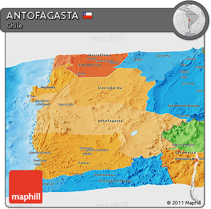 Political Shades Panoramic Map of ANTOFAGASTA
