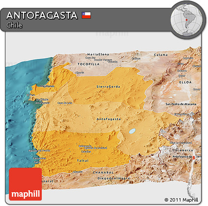 Political Shades Panoramic Map of ANTOFAGASTA, satellite outside