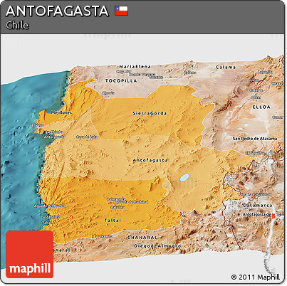 Political Shades Panoramic Map of ANTOFAGASTA, satellite outside