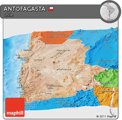 Satellite Panoramic Map of ANTOFAGASTA, political shades outside